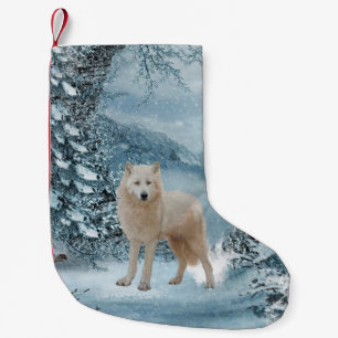 Meia De Natal Pequena Lobo branco maravilhoso