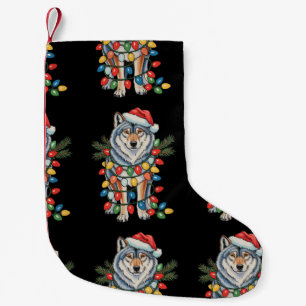 Meia De Natal Pequena Lobo de Natal Chapéu do Papai Noel Luzes de Natal 