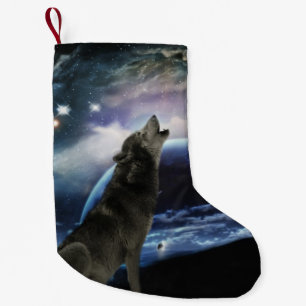 Meia De Natal Pequena Lobo que urra na lua