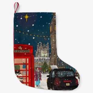 Meia De Natal Pequena Londres Noite de Natal Cityscape com inspiração re
