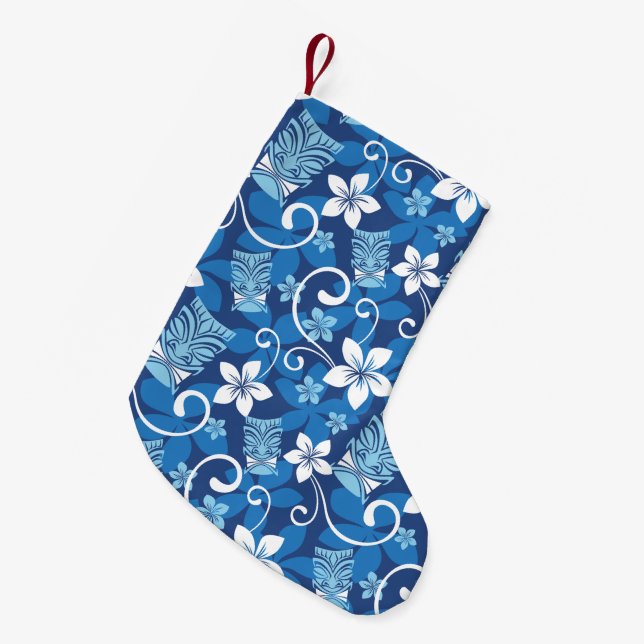 MEIA DE NATAL PEQUENA LUAU TIKI PATTERN (BRIGHT BLUE) (Frente (Pendurada))