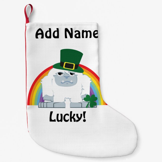 Meia De Natal Pequena Lucky Yeti Leprechaun (Frente)