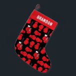 Meia De Natal Pequena Luvas Boxer Red Boxing Padrão<br><div class="desc">Pestanejo de Natal preto esportivo com luvas de boxe vermelhas. Você pode editar o texto na parte superior para adicionar seu próprio nome ou mensagem</div>