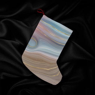 Meia De Natal Pequena Luxe Strata Estofo Azul Tarado, Tarja Cor-de-ros