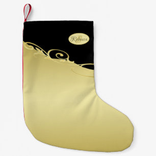 Meia De Natal Pequena Luxo dourado decorativo em Monograma dourado e pre