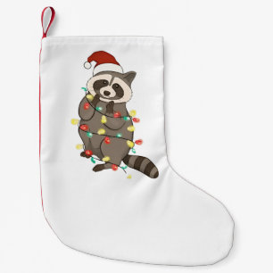 Meia De Natal Pequena Luzes Alegre Natal Guaxinim Chapéu do Papai Noel X
