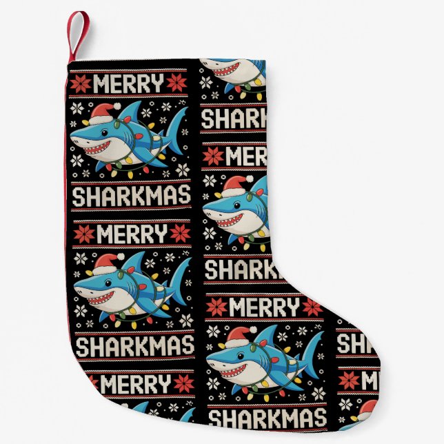Meia De Natal Pequena Luzes de Natal Feias de Natal Feias de Sharkmas fe (Frente)