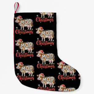Meia De Natal Pequena Luzes de Natal MOO Vaca Fazendeiro Agricultura