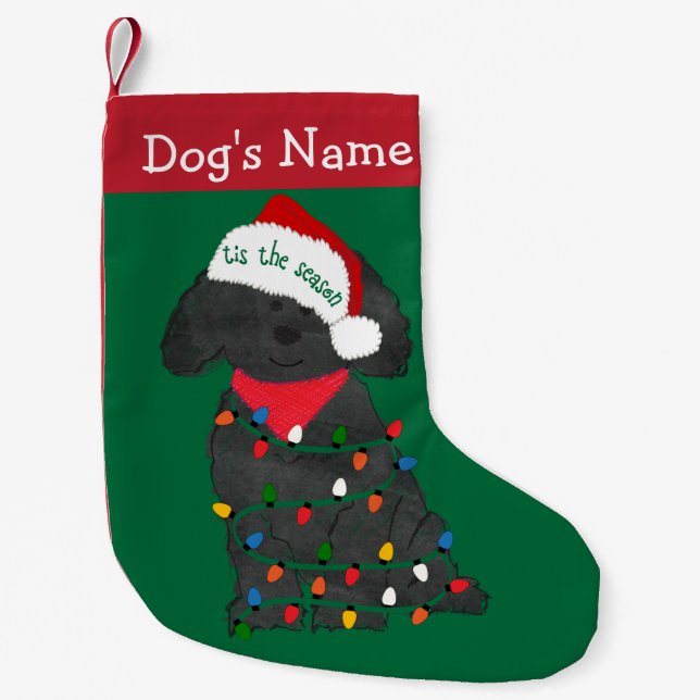 Meia De Natal Pequena Luzes de Natal personalizadas Labradoodle (Frente)