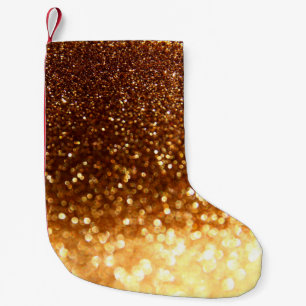 Meia De Natal Pequena Luzes de ouro com brilho