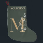 Meia De Natal Pequena M Monograma Floral Personalizado<br><div class="desc">Florial do monograma da letra M. A letra M,  de textura castanha ouro,  acentuada com folhas compostas de cor aquosa verde,  flores e pó de ouro. Personalizar com o nome na fonte correspondente.</div>
