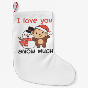 Meia De Natal Pequena Macaco Eu Te Amo Neve Muito Snowman Pun