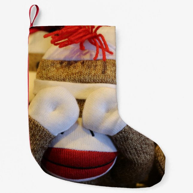 Meia De Natal Pequena Macaco Peek-a-boo Sock (Frente)