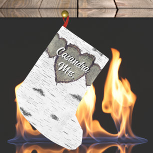 Meia De Natal Pequena Madeira Latido russa CarveHeart Greenery Brown