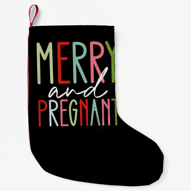 Meia De Natal Pequena Mãe de Natal Grávida e Alegre (Frente)