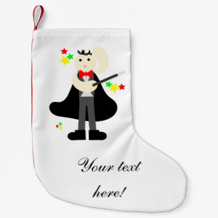 Meia De Natal Pequena Mágico em um cabo preto com uns desenhos animados