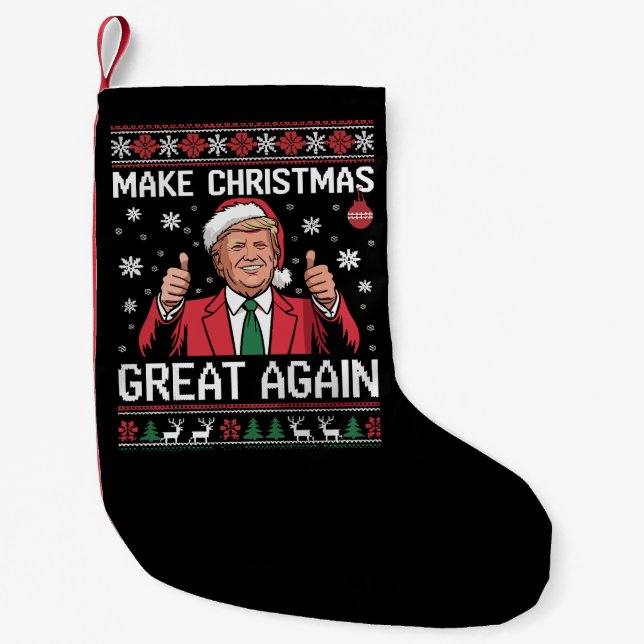 Meia De Natal Pequena Make Christmas Great Again Trump Pajamas Ugly Xmas (Frente)