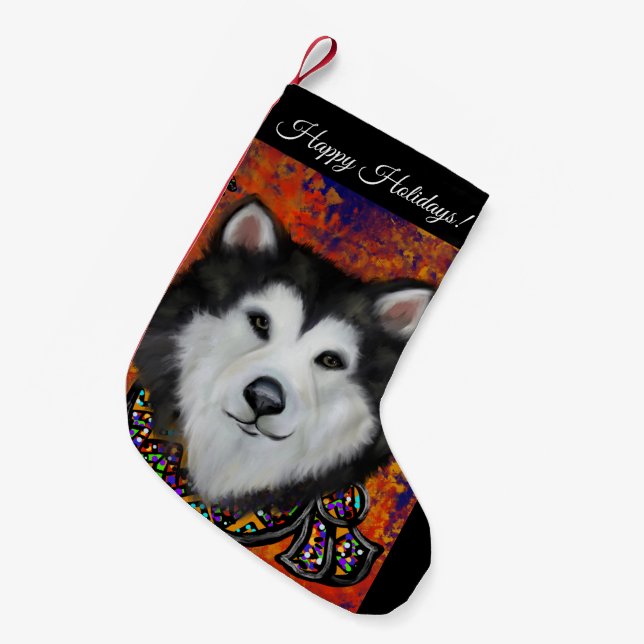 Meia De Natal Pequena Malamute do Alasca  (Frente (Pendurada))