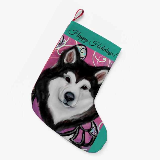 Meia De Natal Pequena Malamute do Alasca    (Frente (Pendurada))