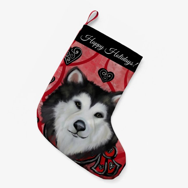 Meia De Natal Pequena Malamute do Alasca  (Frente (Pendurada))