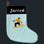Meia De Natal Pequena Man Snowboard Seu Nome Extreme Winter Sports<br><div class="desc">Essa estocagem legal faria uma maravilhosa decoração de Natal para qualquer um,  que está em snowboard! Adicione facilmente o nome desejado clicando na opção "personalizar este modelo".</div>