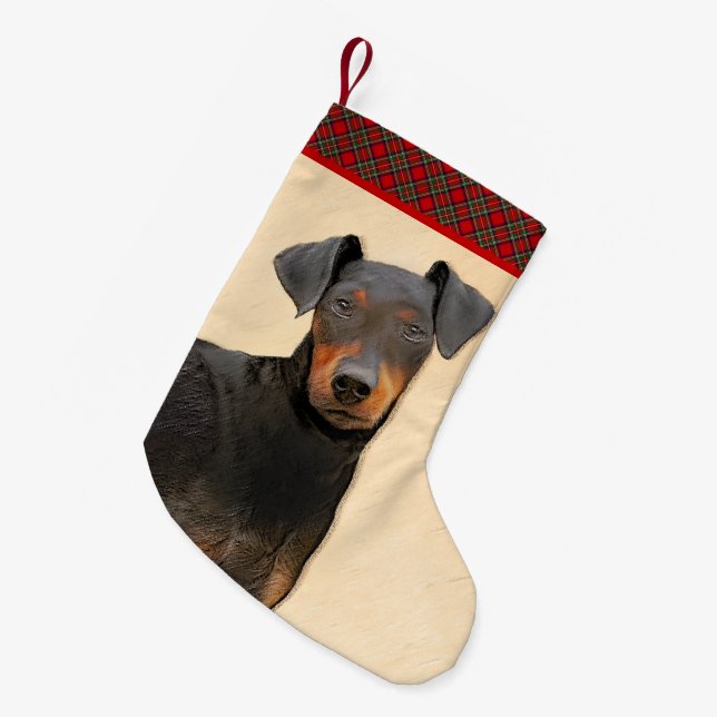 Meia De Natal Pequena Manchester Terrier Pintura Original (Frente (Pendurada))