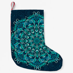 Meia De Natal Pequena Mandala étnica azul. Cópia de rasto