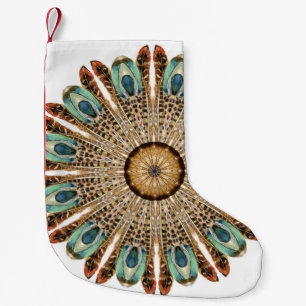 Meia De Natal Pequena Mandala Feather Watercolor: Design de rendas natur
