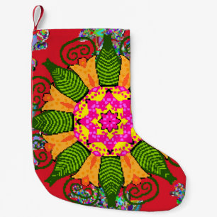 Meia De Natal Pequena Mandala floral cor redonda, vermelha, verde e
