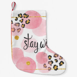 Meia De Natal Pequena Mantenha-se selvagem, impressão-leopardo, círculos