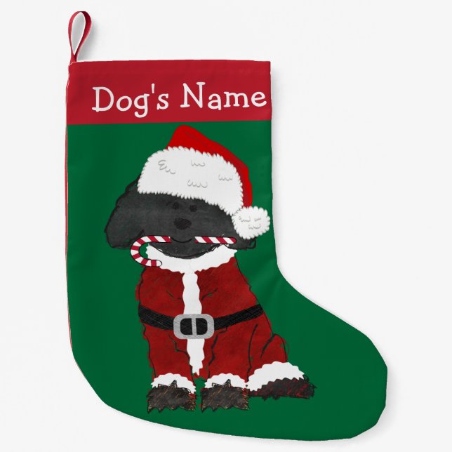 Meia De Natal Pequena Mão Personalizada Desenhada Labradoodle Santa Clau (Frente)