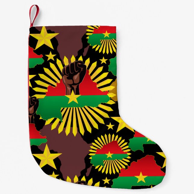 Meia De Natal Pequena Mapa do Burkina Faso, Bandeira e Resistência à Rev (Frente)