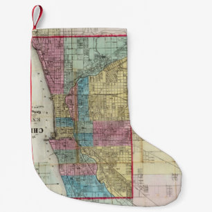 Meia De Natal Pequena Mapa do vintage de Chicago (1869)