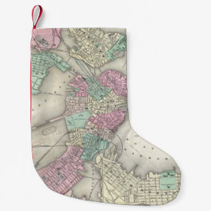 Meia De Natal Pequena Mapa do vintage do porto de Boston (1857)