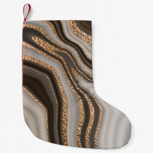 Meia De Natal Pequena mármore abstrato marrom com textura dourada