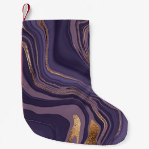 Meia De Natal Pequena mármore abstrato violeta com ouro