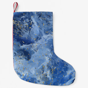 Meia De Natal Pequena Mármore azul e textura dourada
