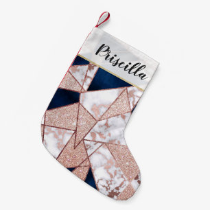 Meia De Natal Pequena Mármore Geométrico de Glitter Dourado Luxuoso Ro