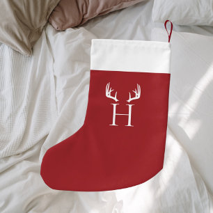 Meia De Natal Pequena Marreiros modernos do monograma branco-vermelho