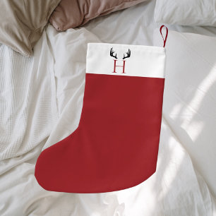 Meia De Natal Pequena Marreiros modernos do monograma branco-vermelho