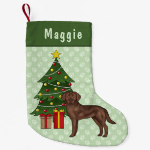 Meia De Natal Pequena Marrom Labrador Cachorro De Retriever Com Árvore D