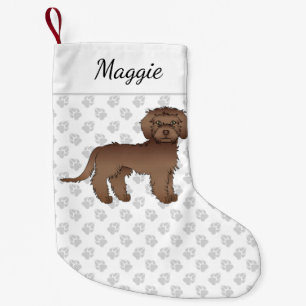 Meia De Natal Pequena Marrom Mini Goldendoodle Cão e Nome