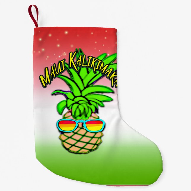 Meia De Natal Pequena Maui Kalikimaka Pun Hawaiai Pineapple (Frente)