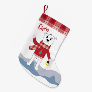 Meia De Natal Pequena Meia com beira da xadrez do falso e o urso polar