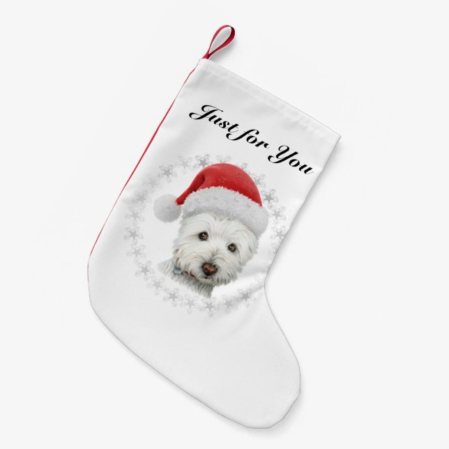 Meia De Natal Pequena Meia da arte do cão de Westie do Natal (Frente (Pendurada))