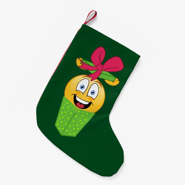 Meia De Natal Pequena Meia de Emoji do presente do Natal (Frente (Pendurada))