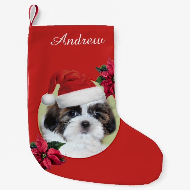 Meia De Natal Pequena Meia personalizada cão de Shih Tzu do Natal (Frente)