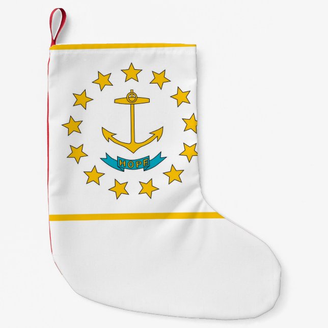 Meia De Natal Pequena Meias de Natal com Bandeira de Rhode Island (Frente)