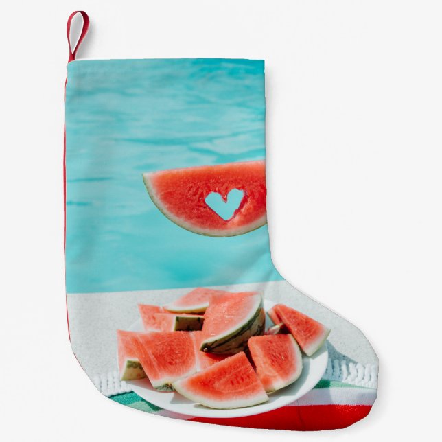 Meia De Natal Pequena Melancia fatiada em papel branco (Frente)