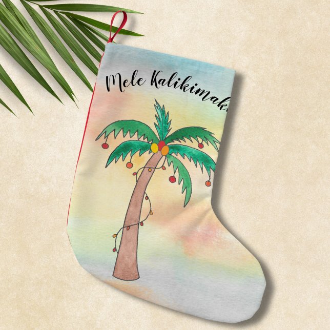 Meia De Natal Pequena Mele Kalikimaka Palm Tree (Criador carregado)